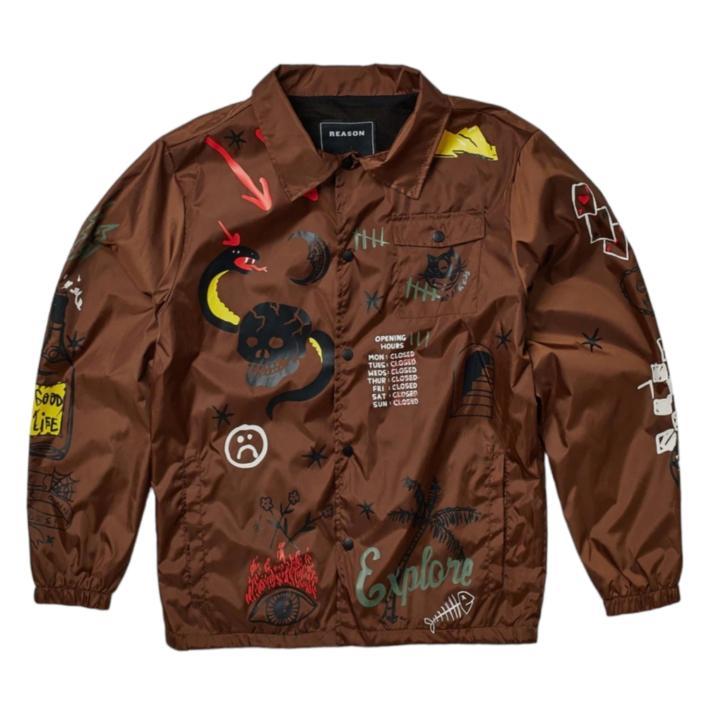REASON CLOTHING GRITTY COACHES JACKET BROWN NEW WITH TAGS